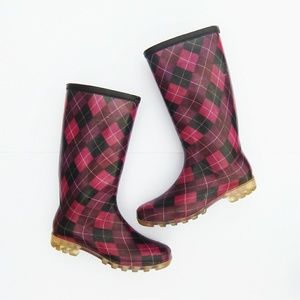 Purple Plaid Rain Boots, Size 9, Fair Condition